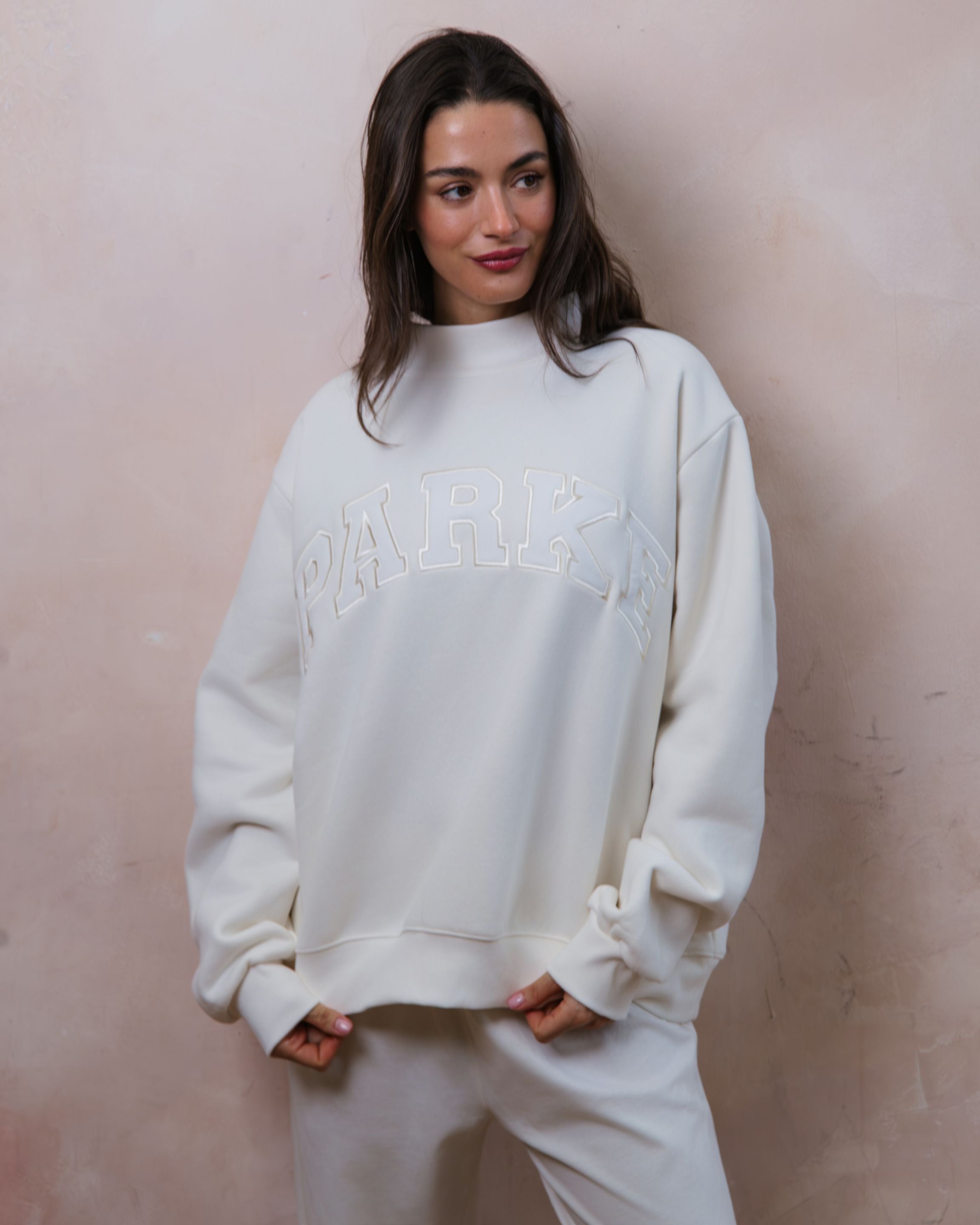 Bridal Varsity Mockneck - Pearl + White